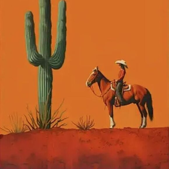 12x16 Retro Style Western Cowgirl Giant Saguaro Cactus Desert Canvas Art Print - Picture 3 of 3